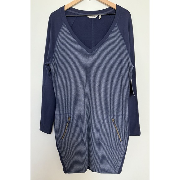 Athleta Dresses & Skirts - NWT Athleta Dress Size XL‎ Striped V-Neck Long Sleeve Knee Length Navy Blue